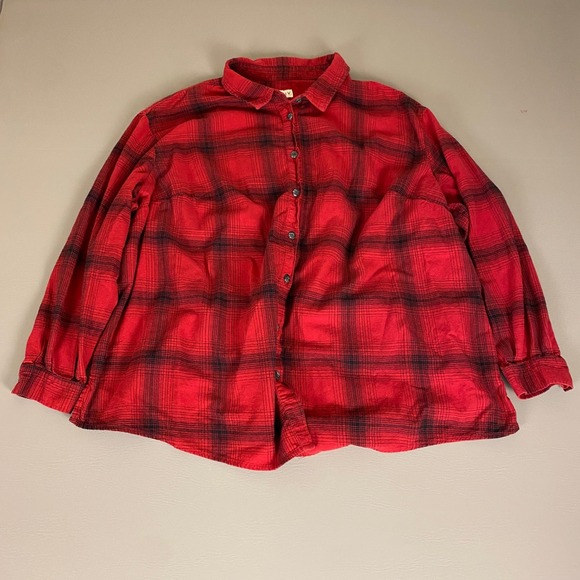 Ava & Viv Plaid Flannel Shirt Women's 2X Red‎ Black Button Down Long Sleeve ** - Picture 1 of 12